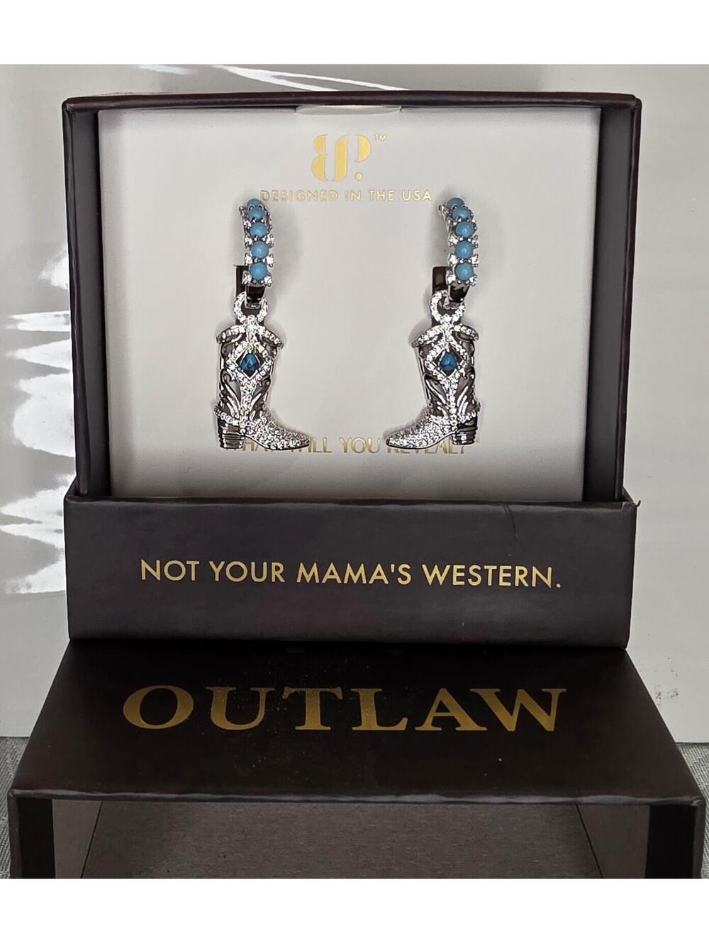 Outlaw Cashmere Cowgirl Earrings with Turquoise & Diamond Cubic Zirconia